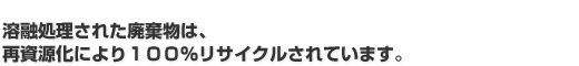 溶融処理された廃棄物は、再資源化により１００％リサイクルされています。